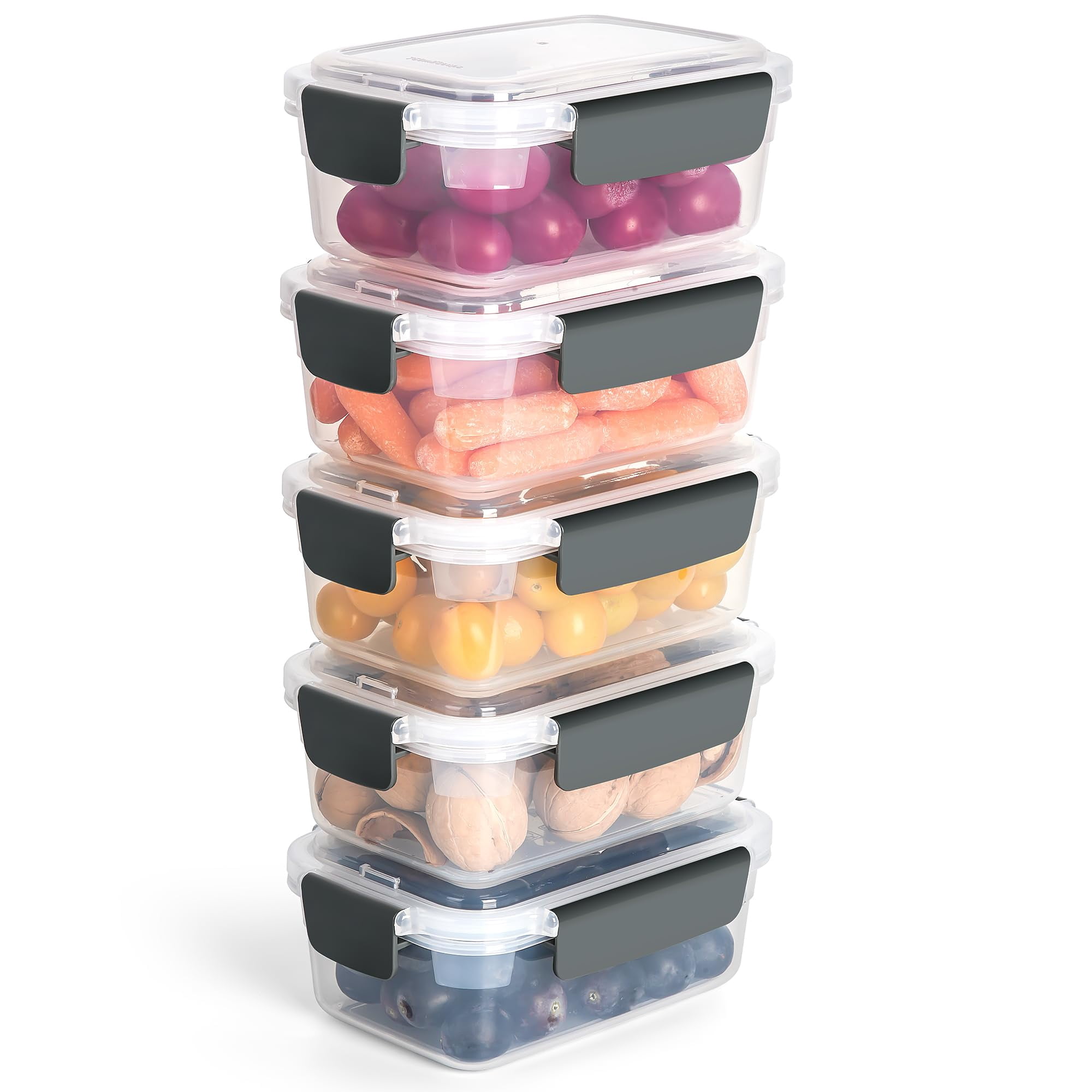 Contenedores De Almacenamiento De Alimentos Yory De Plástico De 3 Tazas Con Tapas, Paquete De 5