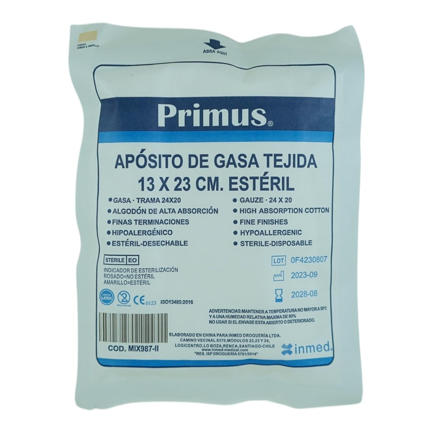 Primus - Aposito De Gasa Tejida 13X23Cm Esteril 20 Unidades