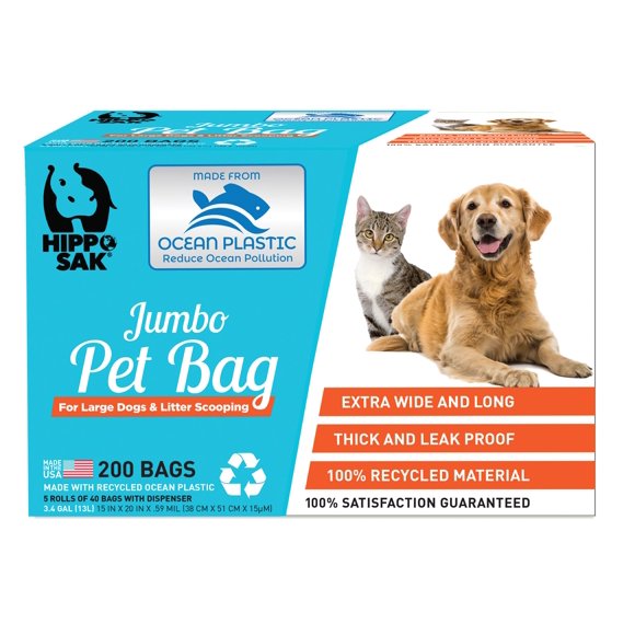 Bolsas para excrementos para mascotas Hippo Sak, extra grandes, 200 unidades, con dispensador
