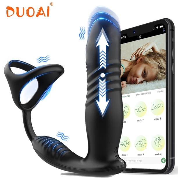 Male Thrusting Prostate Massager Bluetooth APP Control Telescopic Butt Plug Anal Vibrator Men Gay Dildo Bdsm Sex Toy for Couples