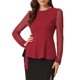 thumbnail image 1 of INSPIRE CHIC Blusa de Mujer con Manga Larga Transparente de Malla Cuello Redondo con Cinturón Top Peplum de Trabajo S Rojo, 1 of 4