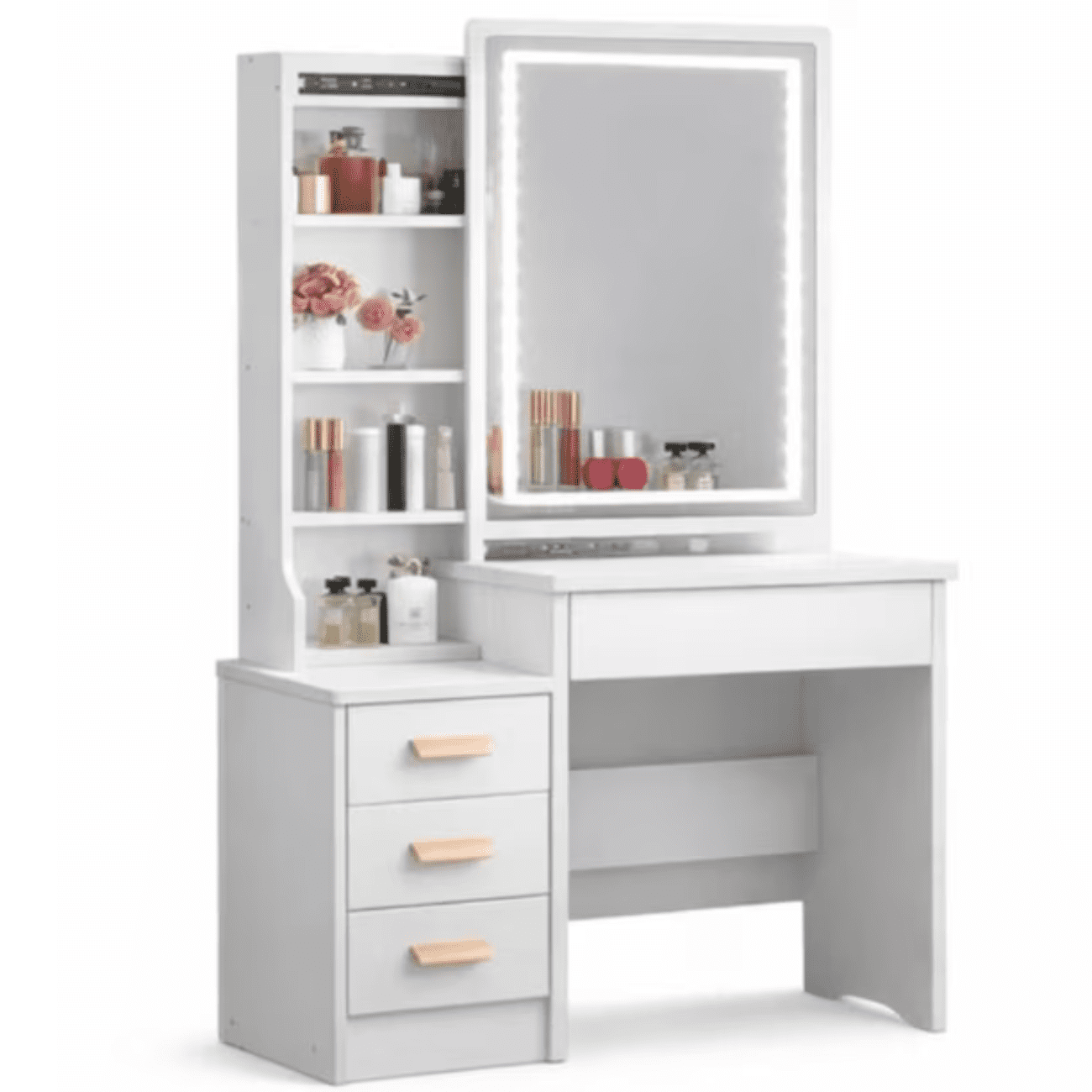 Lore - Tocador De Lujo Con Espejo De Luz Led Ajustable 130x80x50cm / Blanco