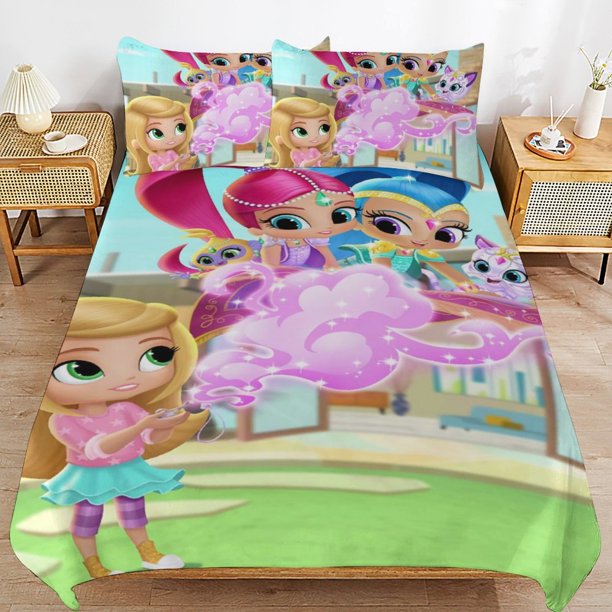 Shimmer And Shine Cartoon Bedding Sets Ultra Soft Skin-Friendly Duvet Cover 3 Piece, Cute Comforter Cover Bed Set for Boys Girls Kids