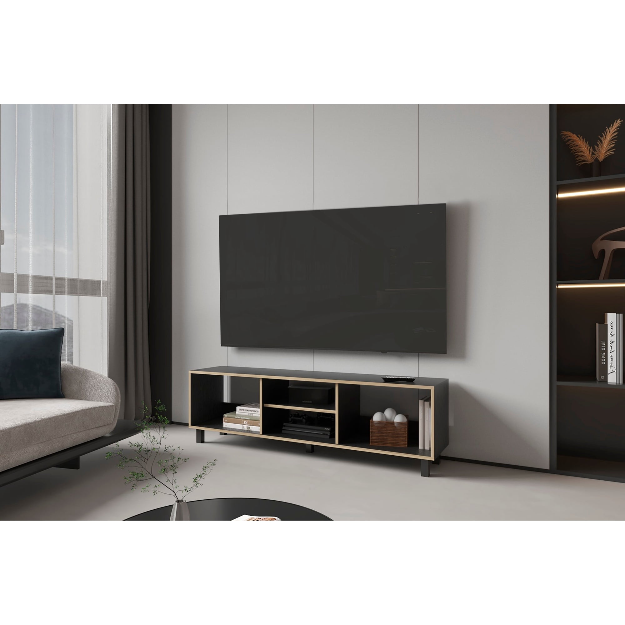 Tuhome - Rack Tv 70" 160x47,5x35 Cm Negro Y Duna