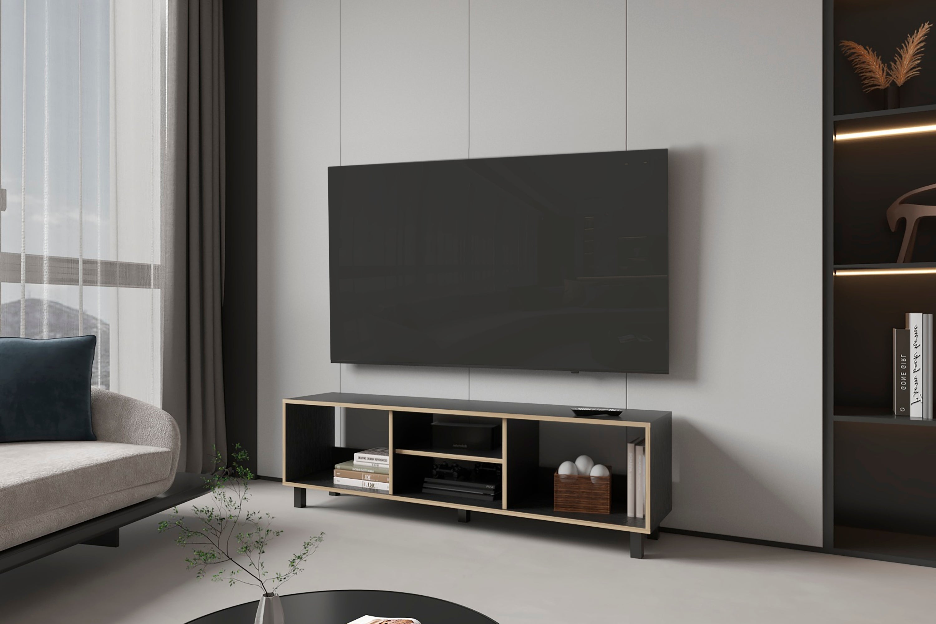 Tuhome - Rack Tv 70"" 160X47,5X35 Cm Negro Y Duna