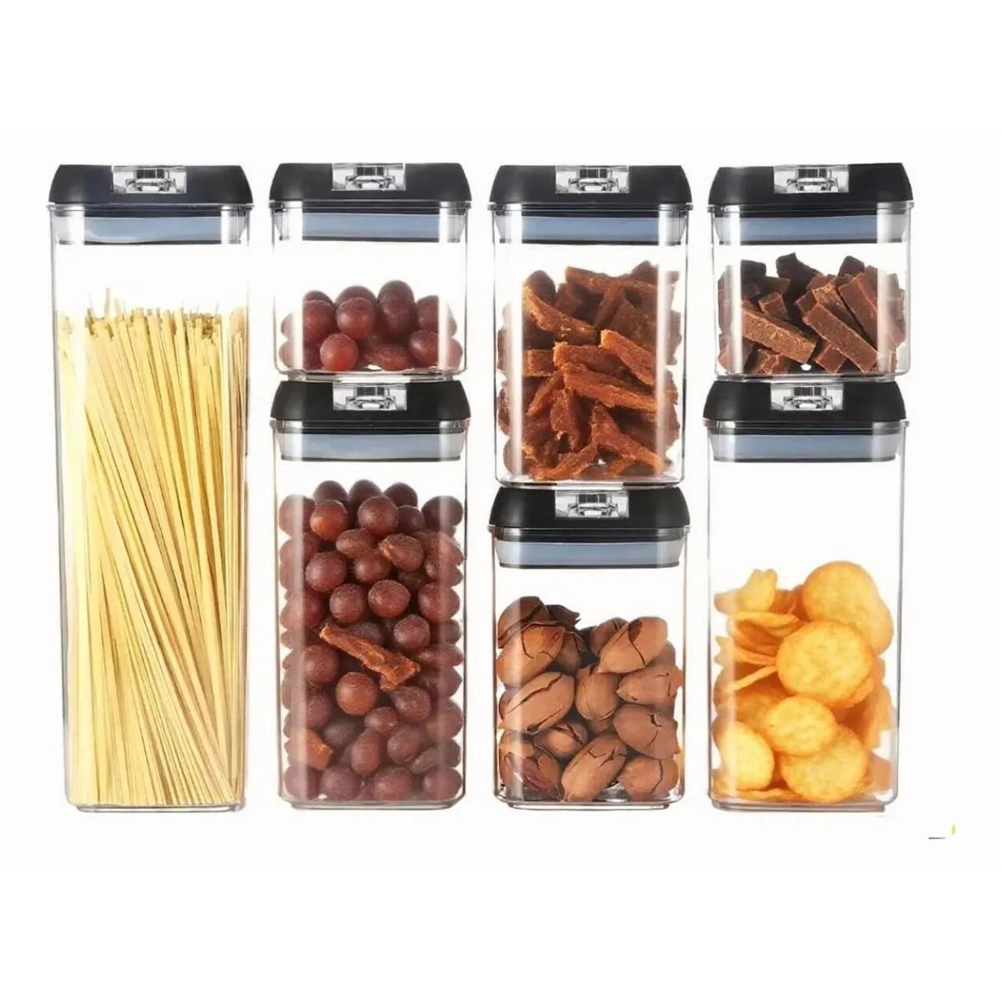 Juego De Recipientes Hermeticos Para Alimentos 7 Unidades Set Contenedores Acrilico Transparente Frascos Organizador Figoimport