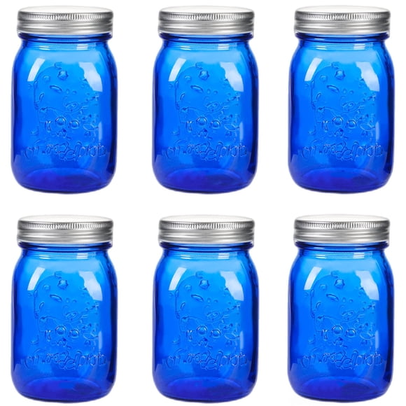 Juego de 6 tarros Mason azul de 473 ml con boca regular – Amzcku