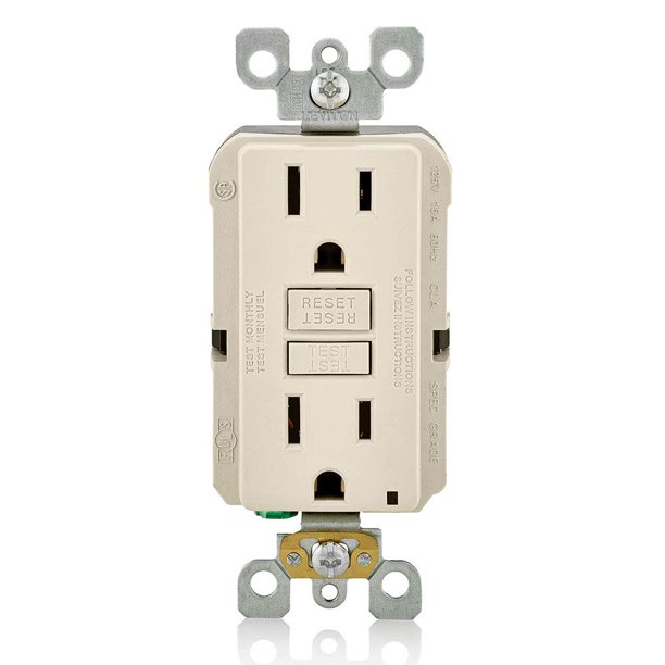 Salida GFCI Leviton de 15 amperios, autocomprobación, no es resistente a manipulaciones