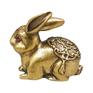 Magideal - Estatuilla De Conejo De Latón Adornos De Escritorio Miniatura Vintage Lindo Pequeño Conejo De Cobre Figuritas Ornamento Para Jardín Escritorio Patio Acostarse