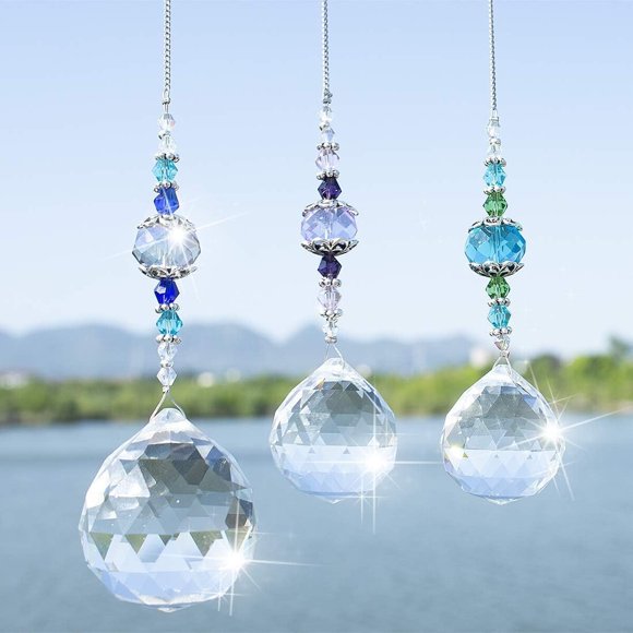 3 piezas: esfera de cristal transparente, atrapasol prismático y creador de arcoíris