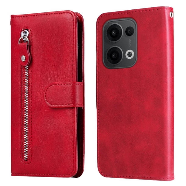 Funda con Cremallera para OPPO Reno 14 5G, Carcasa Cartera de Cuero PU con Soporte y Tarjetero