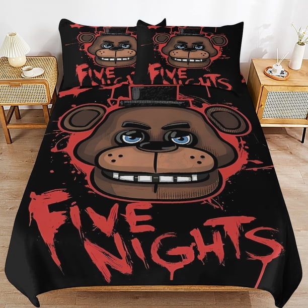 Five Nights at Freddy's FNAF Bed Duvet Cover Microfiber Bedding Sets 3D Printed Lightweight 3 Piece Comforter Sets, 1 Duvet Cover And 2 Pillow Shams for Kids Boys Girls 79&quo