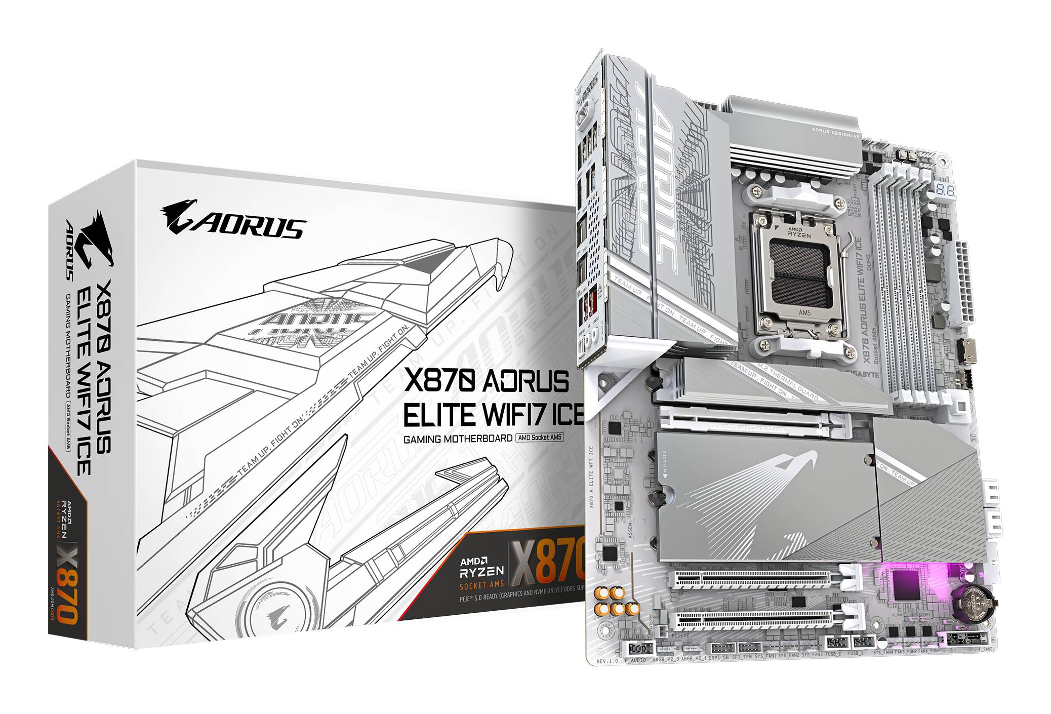Placa Madre Gigabyte X870 Aorus Elite Wifi7 Ice - Socket Amd Am5, Ddr5, Wi-Fi 7, Pcie 5.0