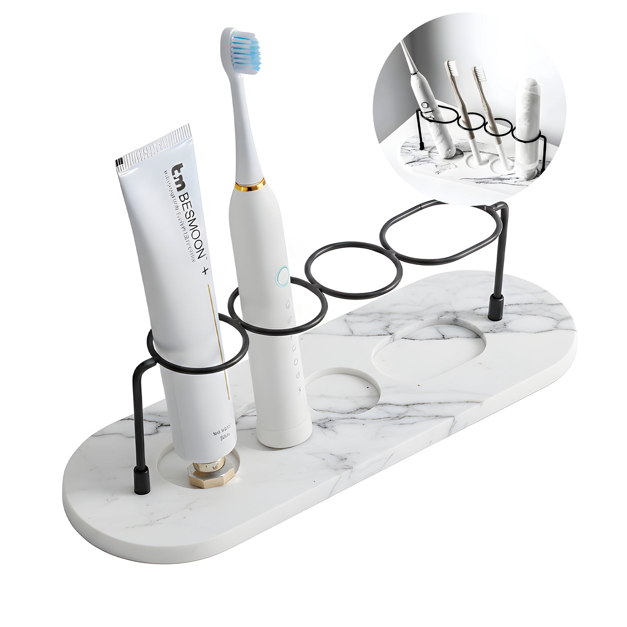 Mgm Importaciones - Soporte Porta Cepillos Pasta Dental Absorbente Diatomita Blanco