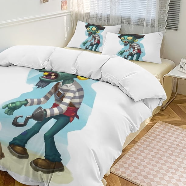 Plants Vs Zombies Quilt Set Thicken Soft 3 Pieces Bedding Set All Season Duvet Cove with 2 Pillowcases for Adult Women Girls Teens Home Room Decor