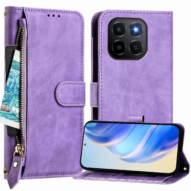 FOXDOCK Funda Tipo Cartera para Realme P4 Cuero PU con Cremallera y Correa de Muñeca, Ranuras para Tarjetas, Soporte Plegable, Cierre Magnético