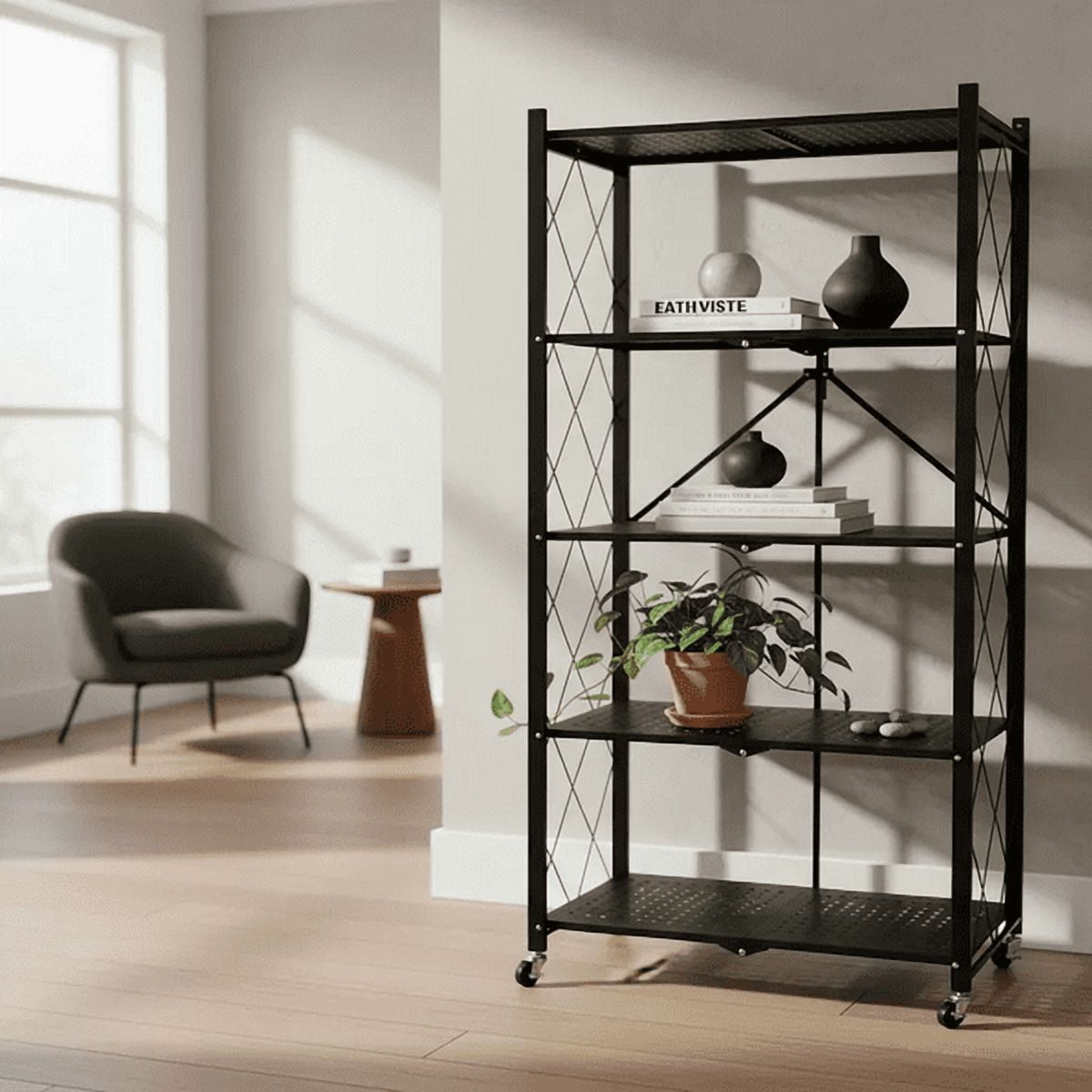 Tienda El Garage - Repisa Estante 163x72x34 5 Niveles Metalica Plegable Ruedas