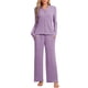 thumbnail image 1 of INSPIRE CHIC Conjunto de Pijama de Manga Larga para Mujer, Mezcla de Rayón Suave, Conjunto de Descanso Abotonado con Cintura Elástica y Bolsillos XL Púrpura Oscuro, 1 of 6
