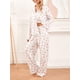 thumbnail image 3 of Conjunto de pijama floral de 2 piezas para mujer, con camisa de manga larga y pantalón palazzo de pierna ancha, color blanco fresa, talla M, 3 of 7