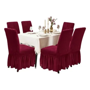 Casadeliacl - Funda Para Silla Diseño Turca Texturizado De Hojas 6 Unidad Bordó / Liso Con Hojas