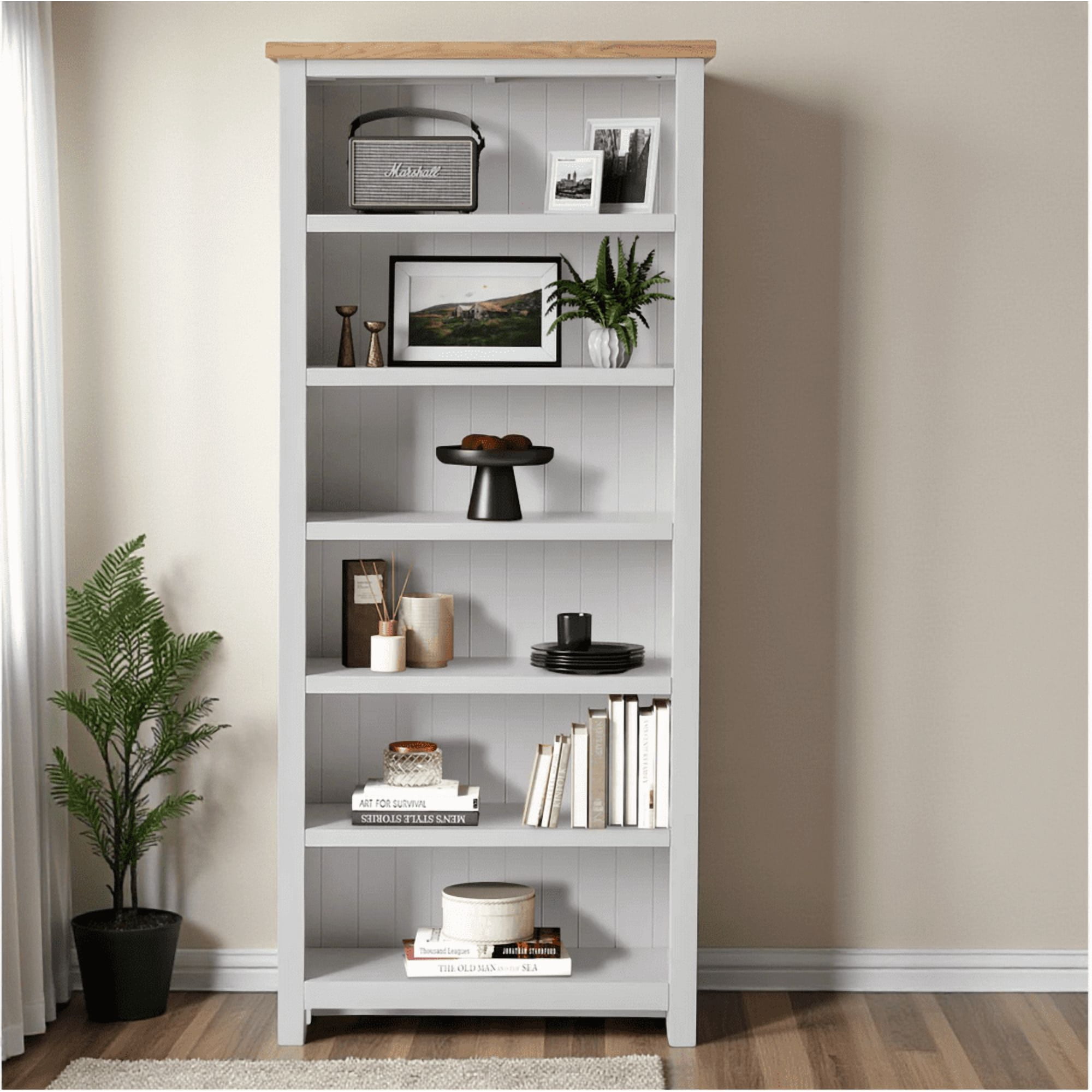 Arca Muebles - Biblioteca De Madera 80x225x180 Color Blanco Cubierta Miel