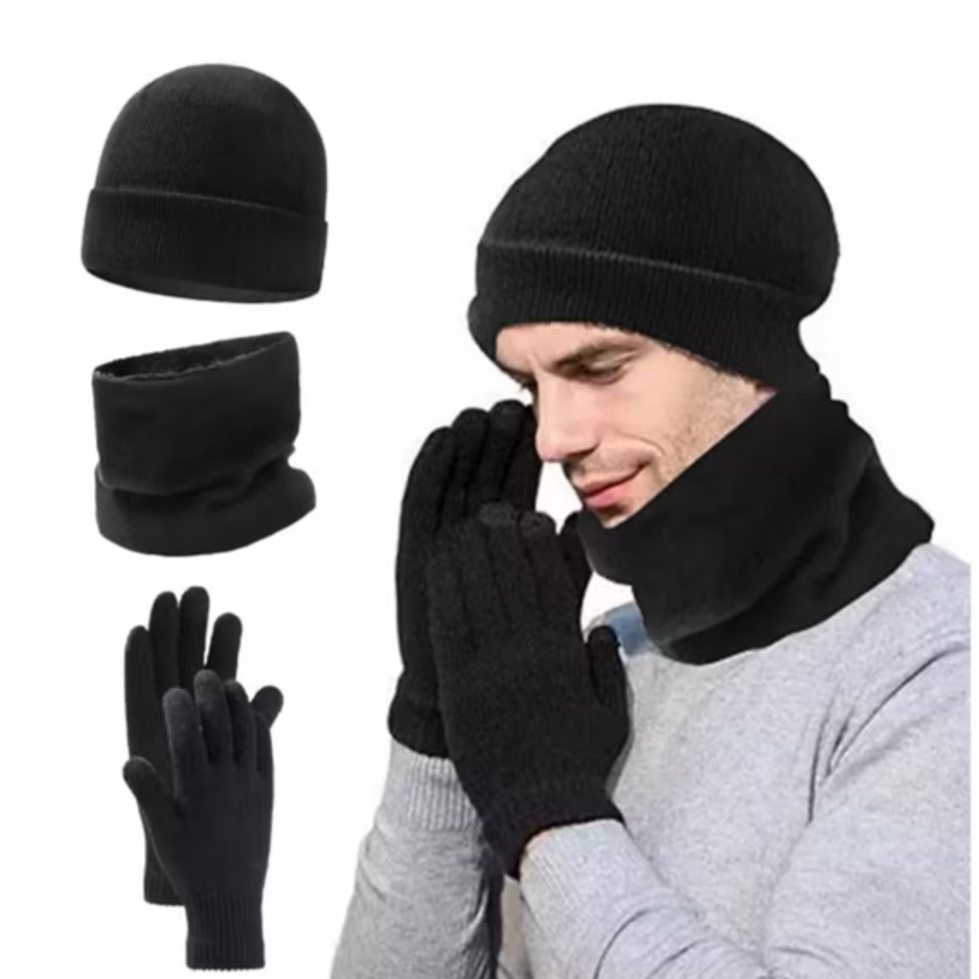 Mercado Ideas - Set Invierno: Gorro Polar, Cuello Polar Y Guante De Lana Para Jovenes Y Adultos Unisex