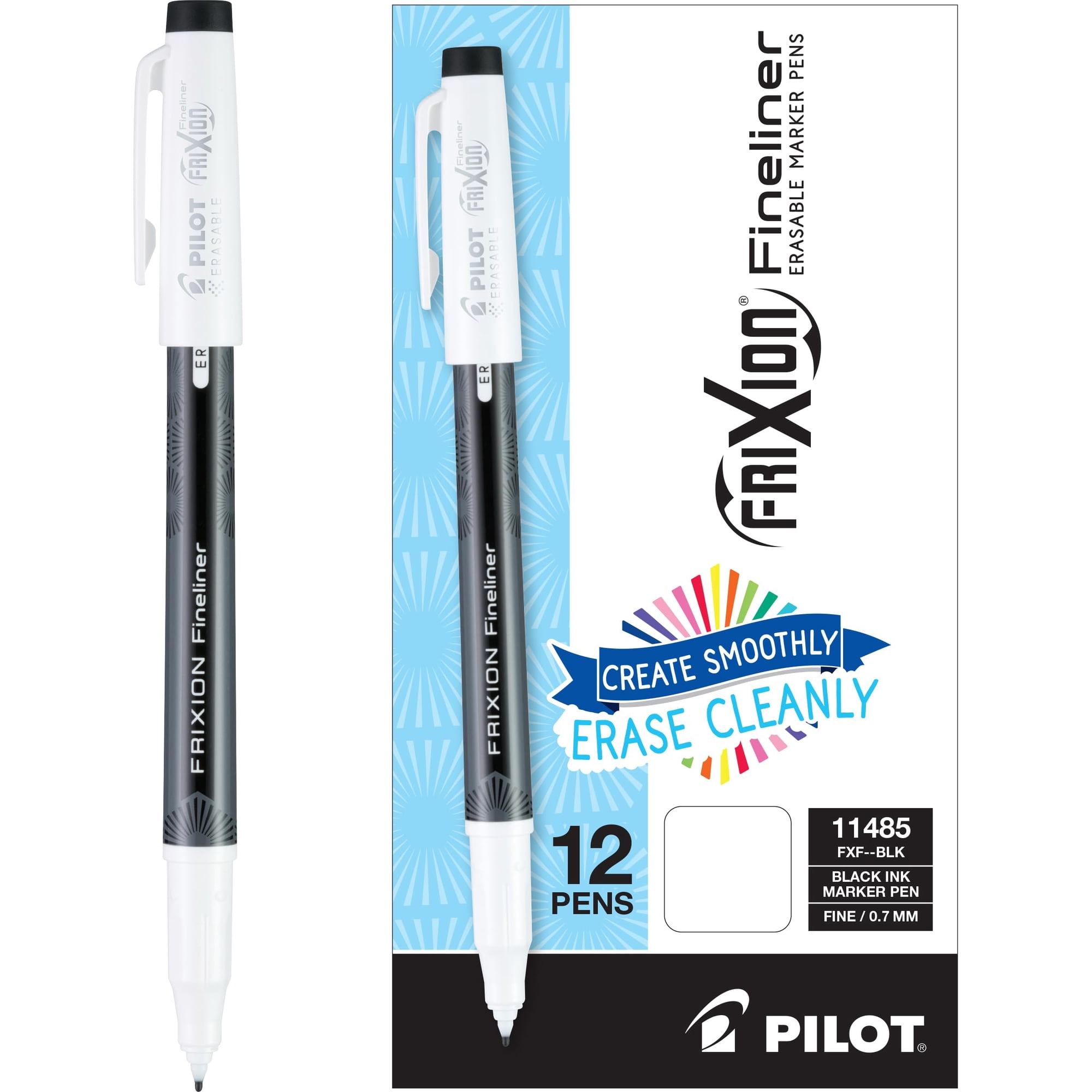 Rotuladores Pilot Frixion Fineliner Borrables, Paquete De 12 Unidades, Tinta Negra