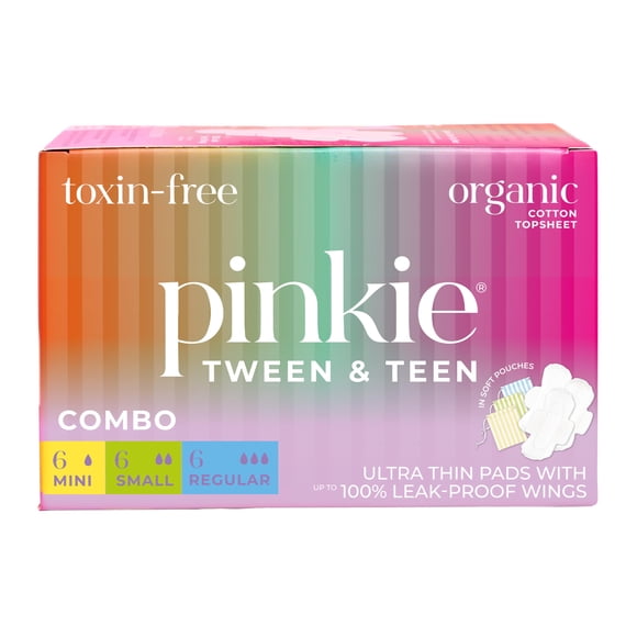 Almohadillas Period Starter Pinkie de algodón orgánico para adolescentes y adolescentes, 18 quilates