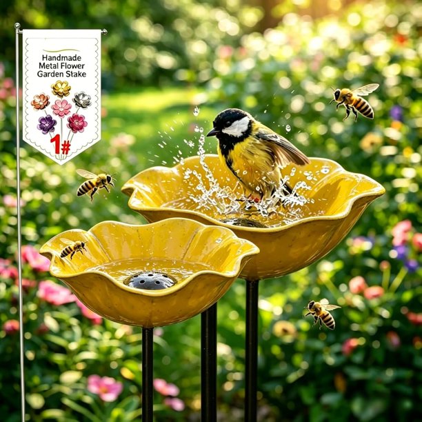 Estacas jardín flor metal hechas mano 5 uds estación riego abejas diseño floral jardín