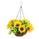 thumbnail image 1 of Flores artificiales en cesta colgante, girasoles de seda artificial, maceta para patio, celebración de novia, decoración de jardín de baño de flores, 1 of 5
