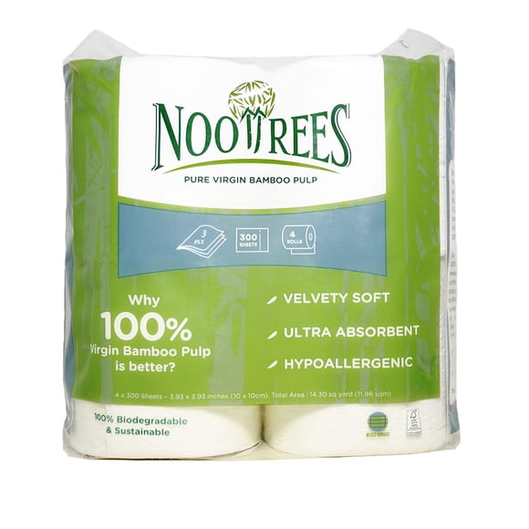 Papel higiénico NooTrees de bambú de 3 capas, 4 rollos, ecológico