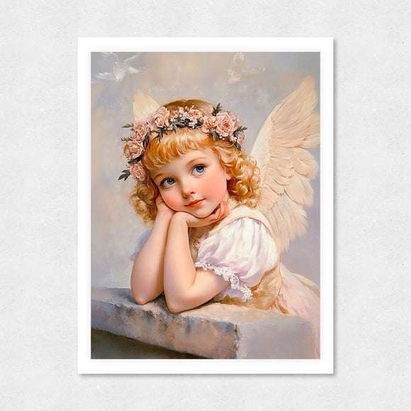Cuadro Decorativo 21x30 Infantil Ángel Niña Alas Paloma de la Paz