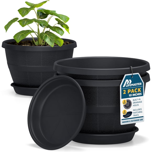 Macetas Lifemaster en forma de barril de whisky, 25 cm, 2 unidades, plástico
