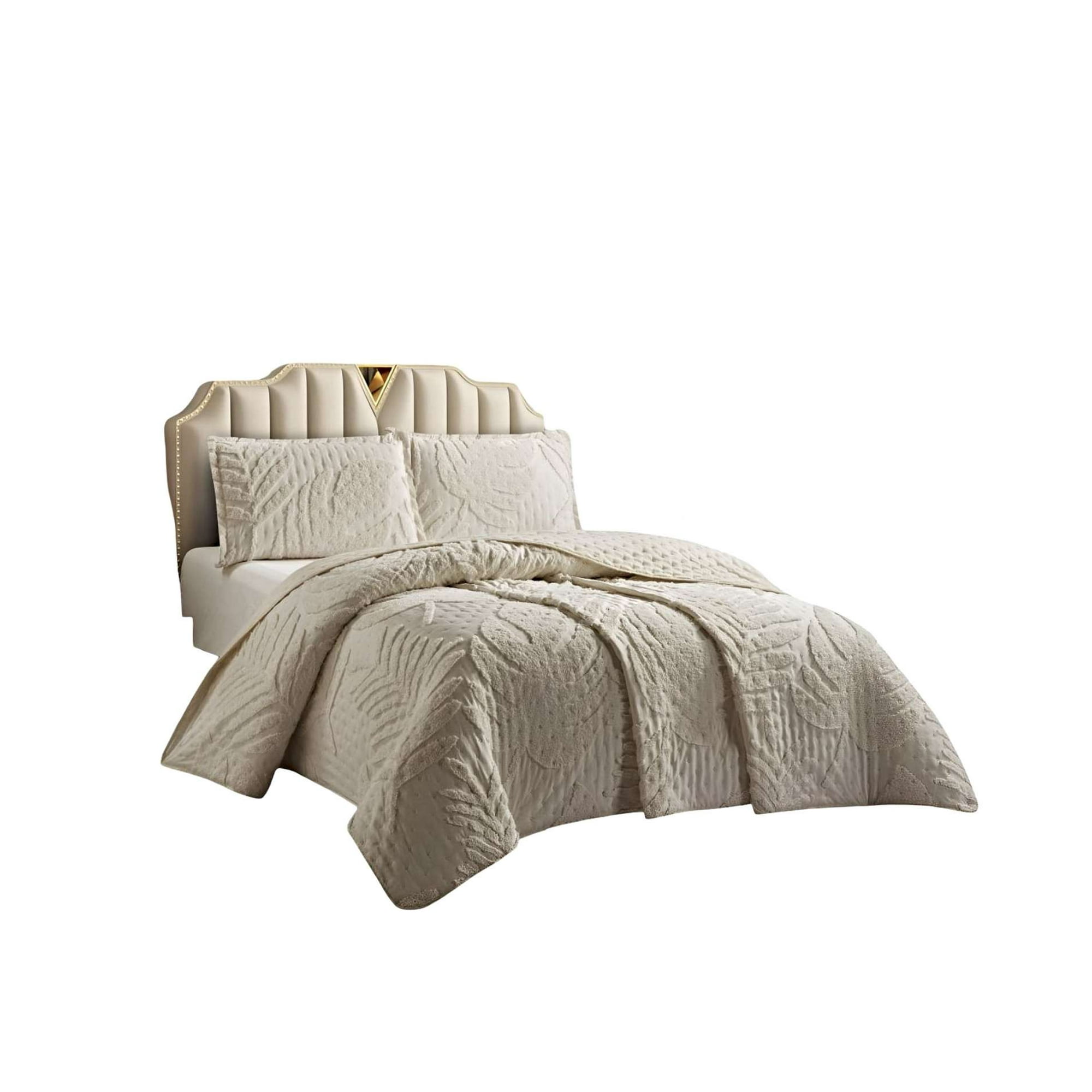 Teng Fei - Cubrecama Quilt Con Diseño Hoja Relieve 2 Plazas Beige