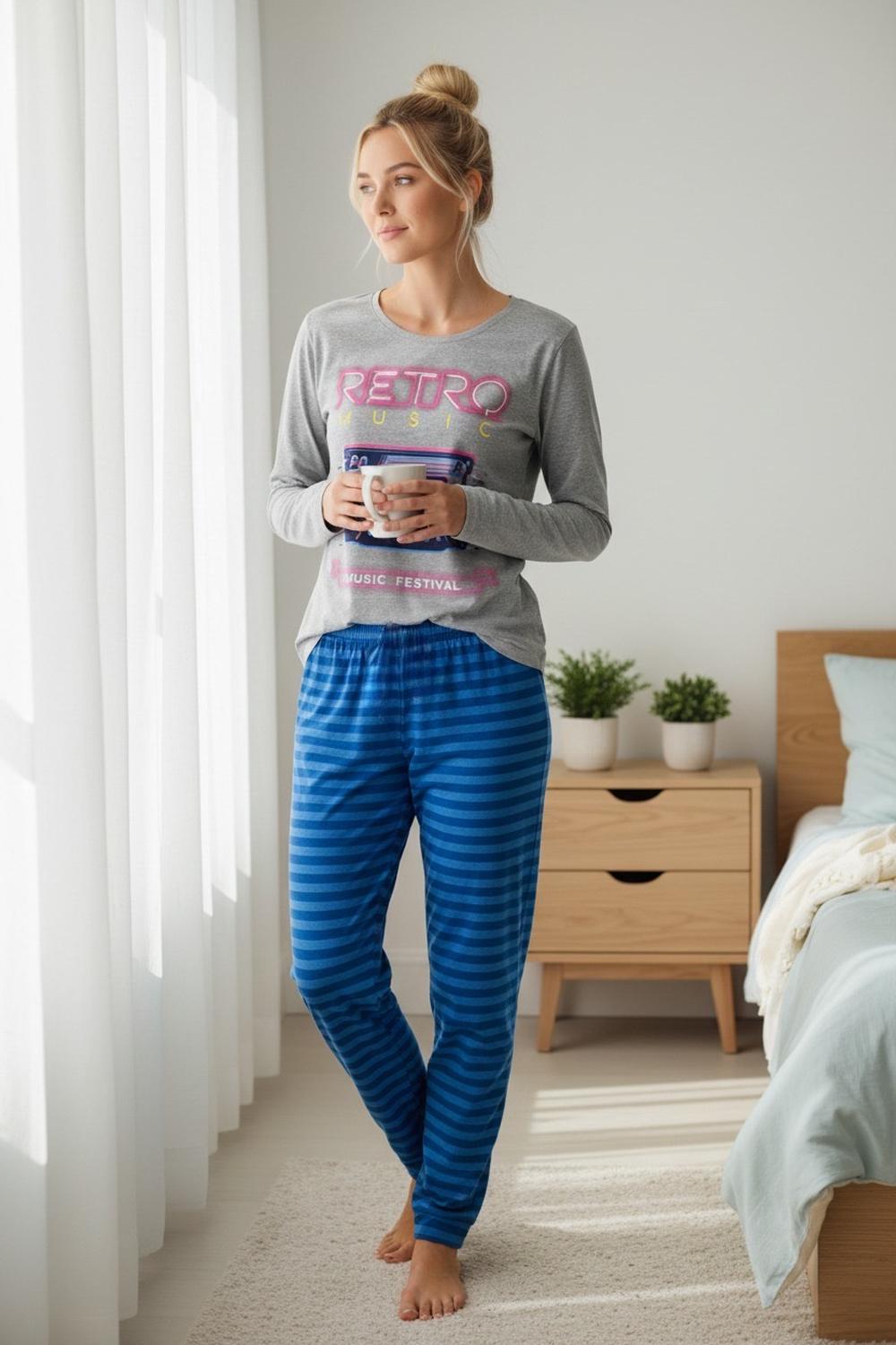 Tiare - Pijama Mujer Algodón Retro Music Gris M