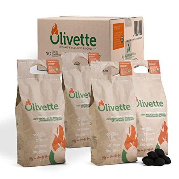 Briquetas de carbón orgánico Olivette, bolsa de 3 kg, paquete de 4