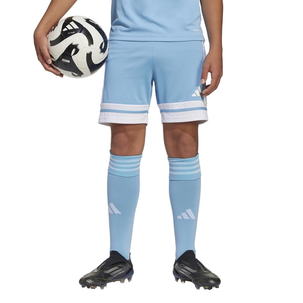 Pantalones cortos de fútbol adidas Squadra 25 unisex para niños, color azul claro/blanco