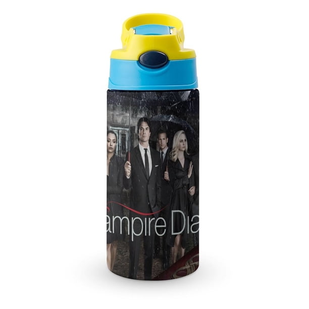 Diarios de vampiros Botella de Agua con Tapa Pop Top de Un Toque, Acero Inoxidable, a Prueba de Fugas, para Deportes, Botella Infantil azul 12 oz