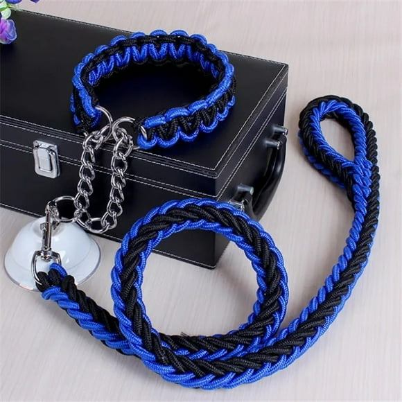 Correa Trenzada Para Perros Grandes + Collar De Ahorque XL Negro/Azul