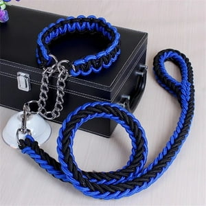 Defensor Forever - Correa Trenzada Para Perros Grandes + Collar De Ahorque Xl Negro/Azul