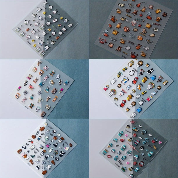 Cute Cartoon Animal Nail Art Stickers - Self-Adhesive Decals for DIY Nail Art, Waterproof Nail Art Supplies for Women and Girls - 6 Sheets