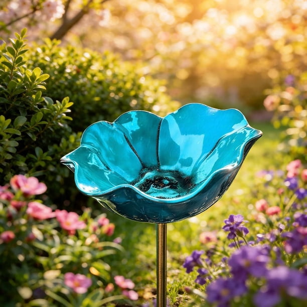 Estaca jardín flor metal hecha mano baño pájaros estación riego abejas decoración exterior