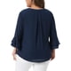 thumbnail image 3 of Agnes Orinda Blusas Elegantes de Talla Grande para Mujeres con Mangas Acampanadas 3/4, Camisas de Trabajo de Chifón de Doble Capa 2X Azul Marino, 3 of 6