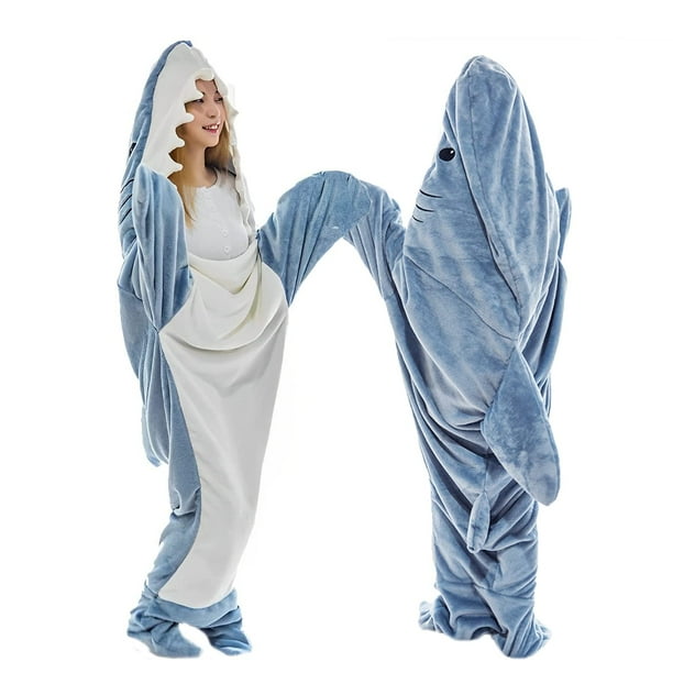 Pijama Manta De Tiburón Con Capucha Para Adultos Y Niños -Gris Clar