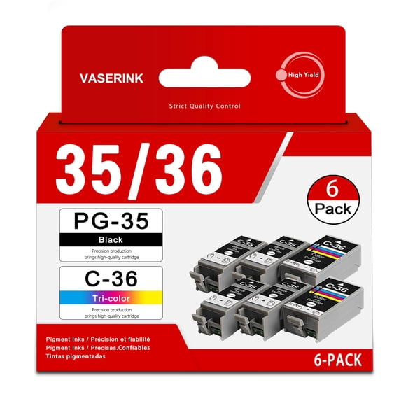 Pack de 6 Cartuchos de Tinta VASERINK PGI-35 CLI-36 Compatibles