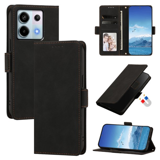 Funda Billetera Delgada para Xiaomi Redmi Note 13 Pro 5G con Ranuras y Soporte Negro