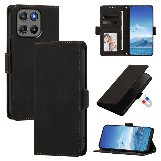 Funda Billetera Delgada para Motorola Moto G57 Power con Ranuras y Soporte Negro
