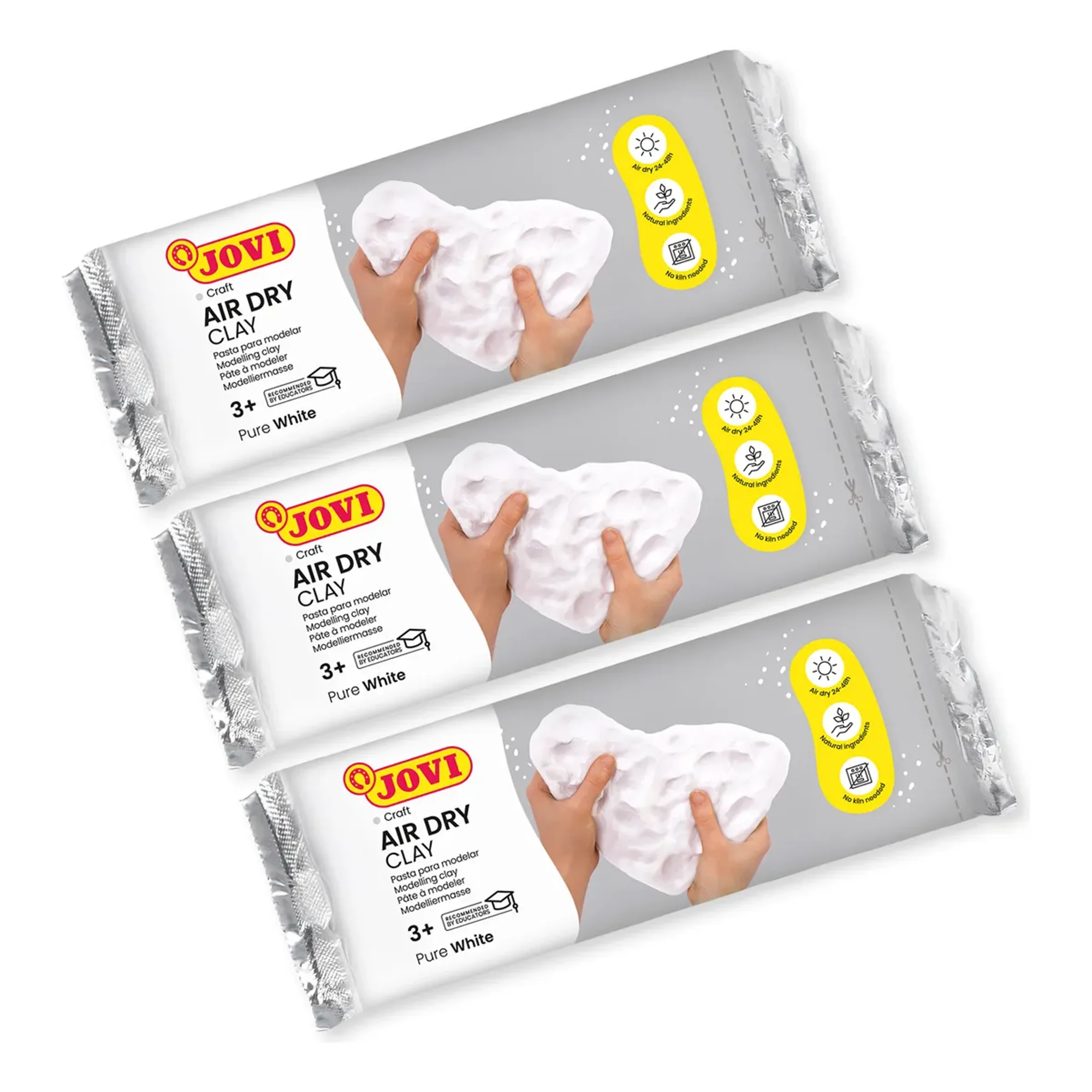 Pack De 3 Masas De Modelar Jovi Airdry Clay Blanca 500 Grs.