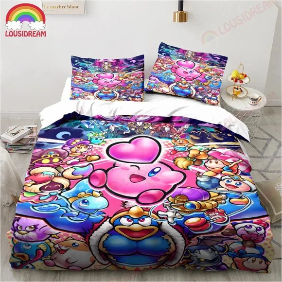Kawaii Kirbys Cute Pink Bedding Set Sheet Child Bedding Set Mircofiber or Polyester Duvet Cover bedding Bed Sheets