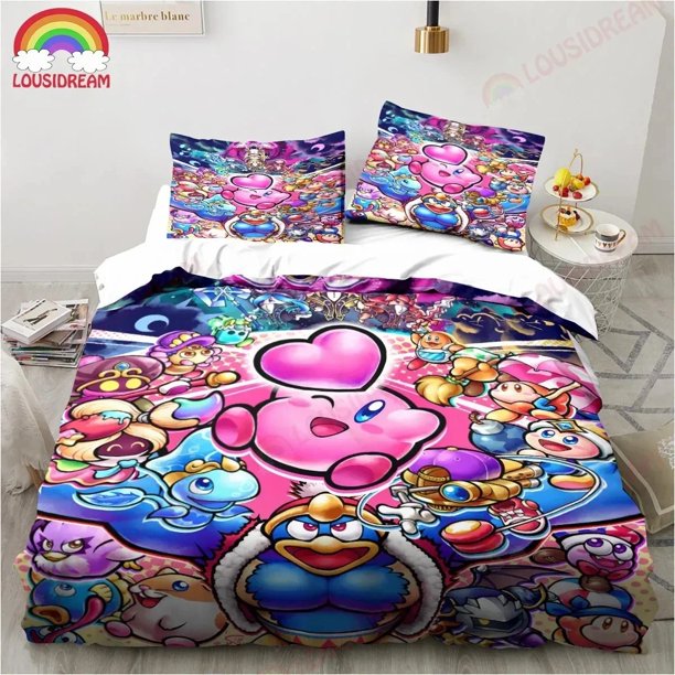 Kawaii Kirbys Cute Pink Bedding Set Sheet Child Bedding Set Mircofiber or Polyester Duvet Cover bedding Bed Sheets